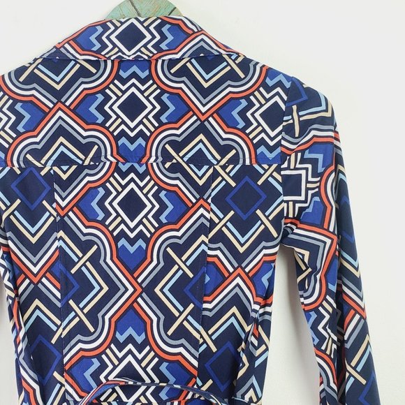 Vintage Cache Full Print Geometrical Belted Full Snap Front Dress XS - Picture 10 of 11